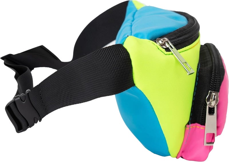 FOLGOS Three Pockets Neon Retro 80s Fanny Pack for Women Men Travel Festival Theme Party Vintage Rave Accessories Plus Size Belt Bag - Image 4